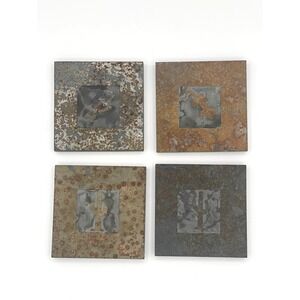 Set of 4 Southwest Slate Coasters – Cactus & Lizard Designs, Mixed Earth Tones